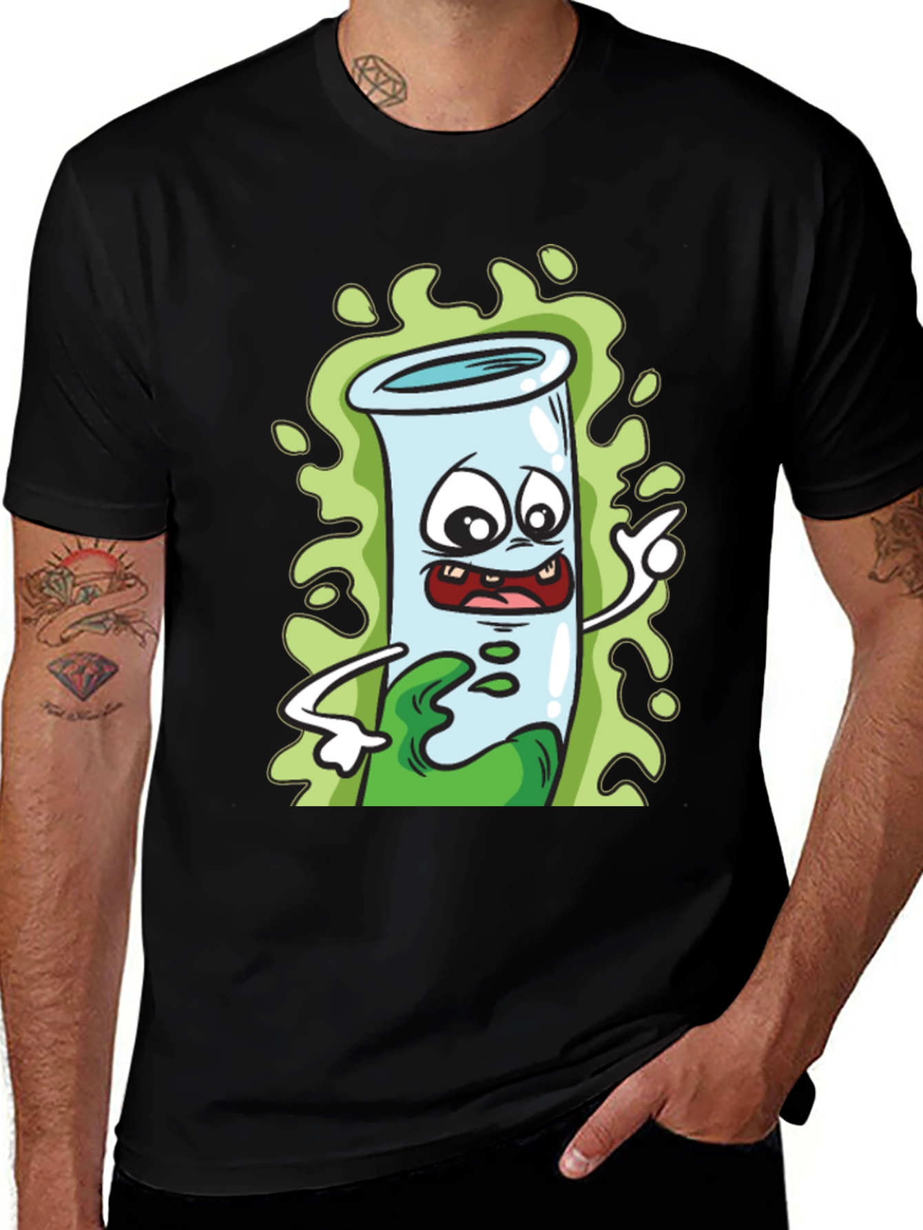 Cartoon Test Tube Black T-Shirt