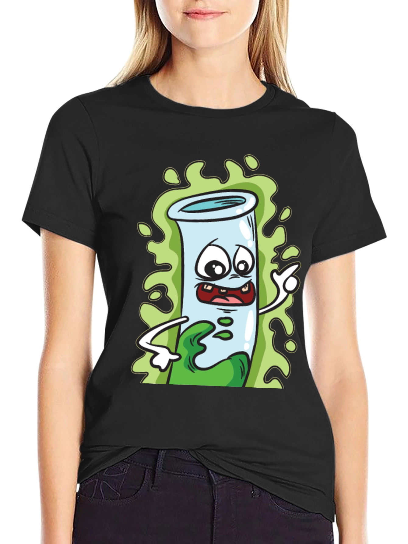 Cartoon Test Tube Black T-Shirt