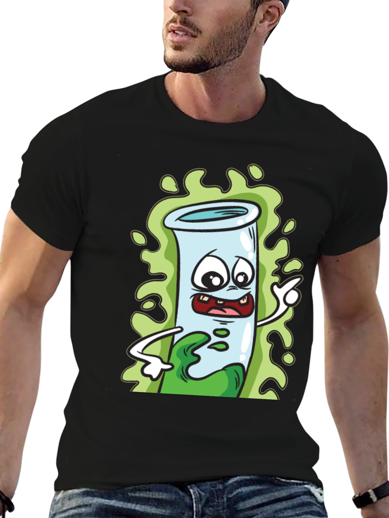 Cartoon Test Tube Black T-Shirt