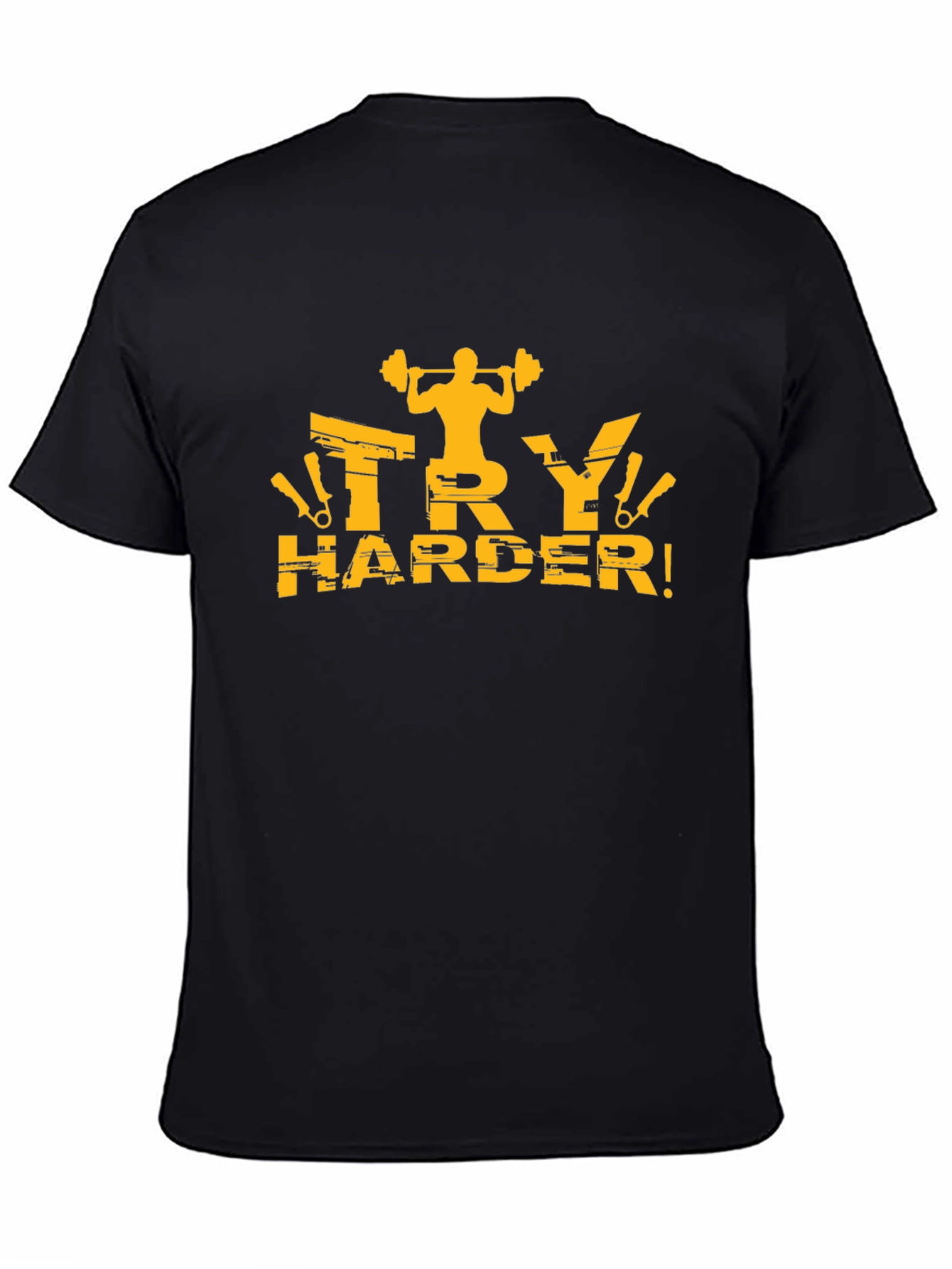 Mens Black Try Harder Graphic T-Shirt