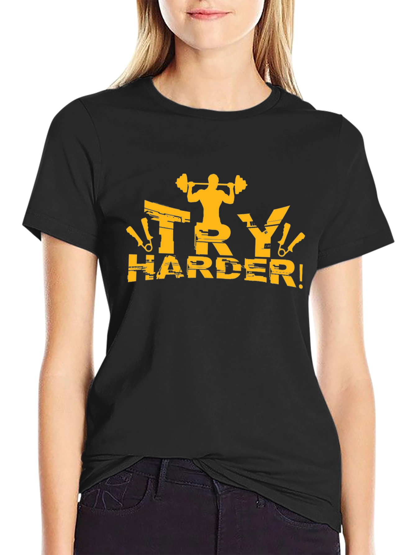 Mens Black Try Harder Graphic T-Shirt