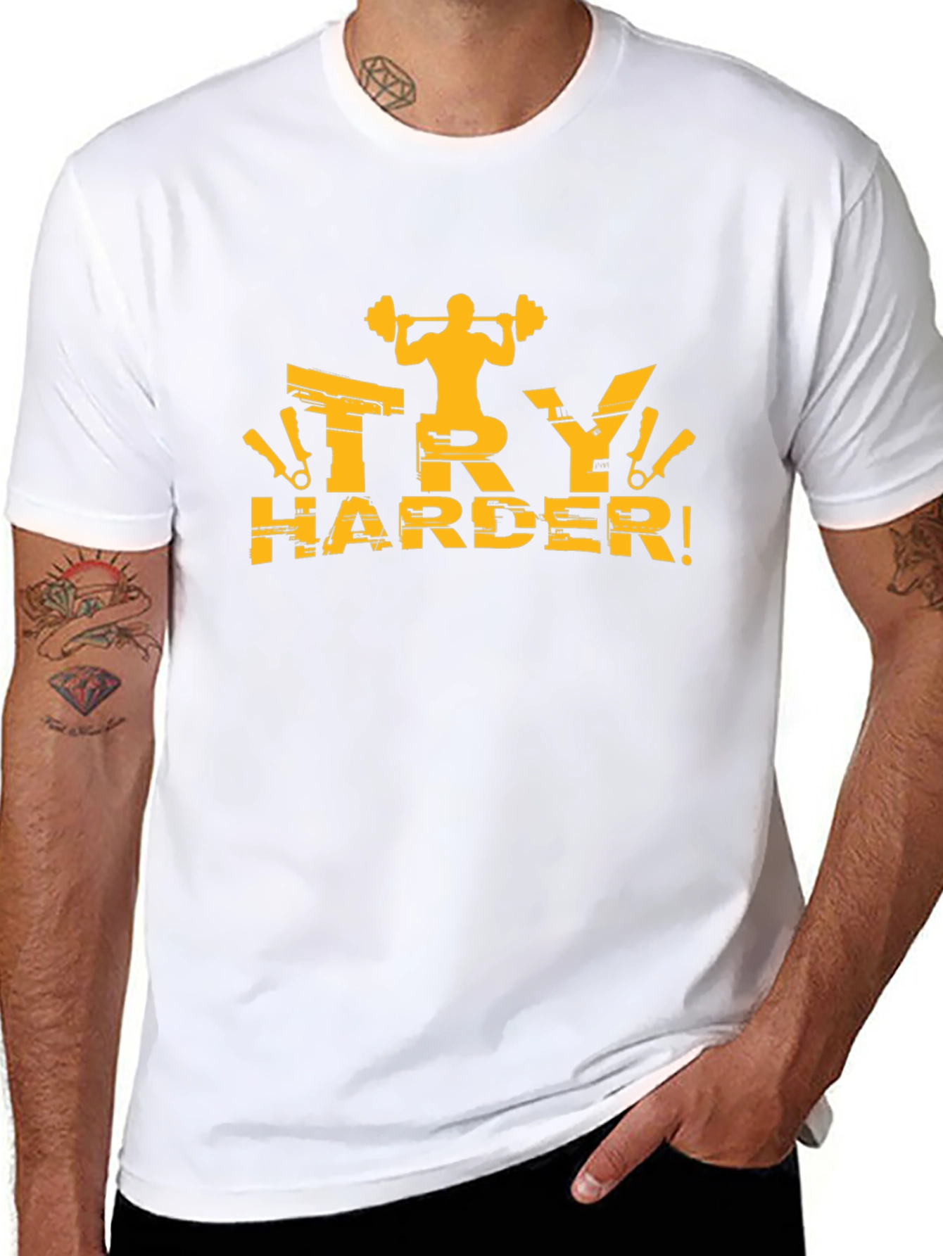 Mens Black Try Harder Graphic T-Shirt