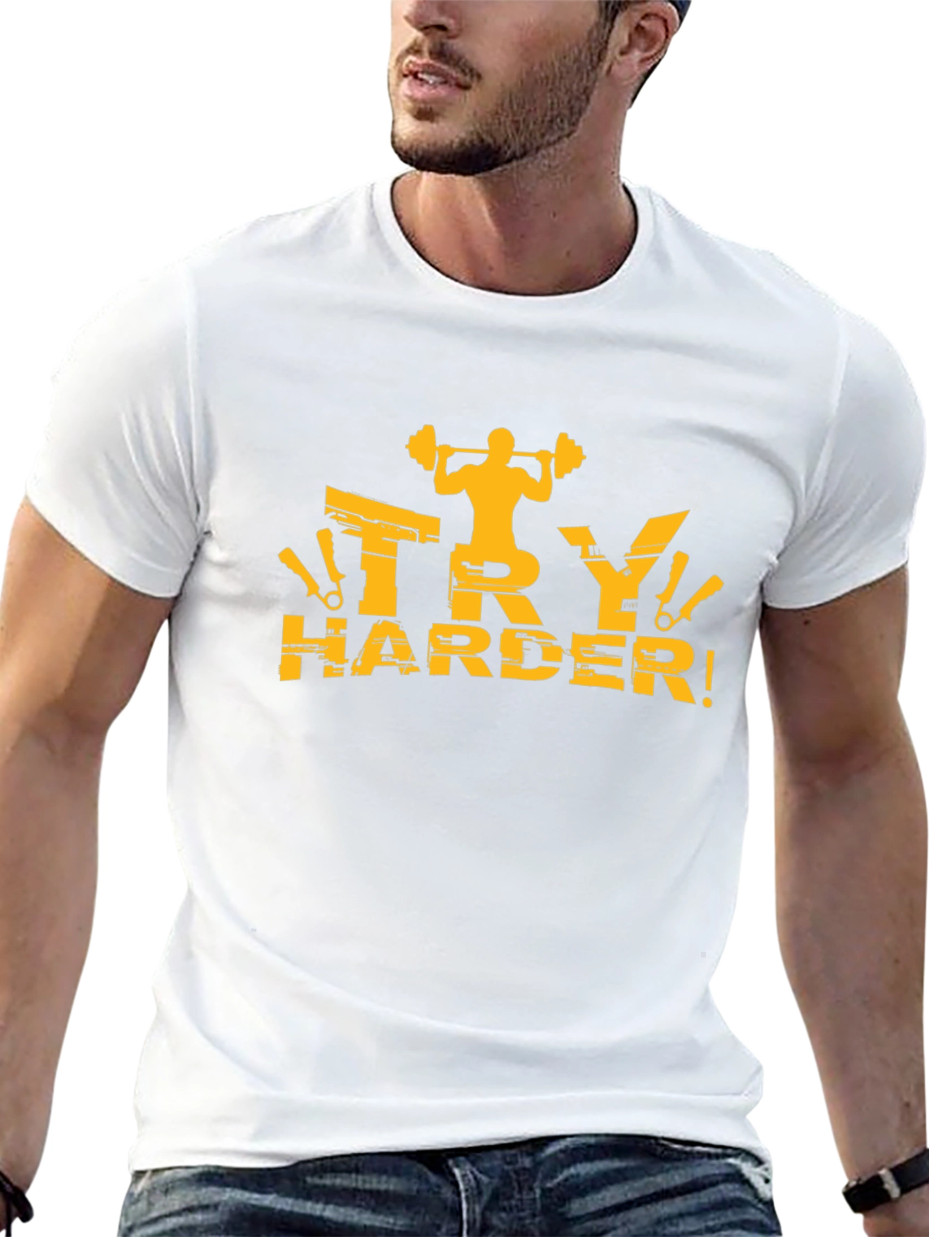 Mens Black Try Harder Graphic T-Shirt