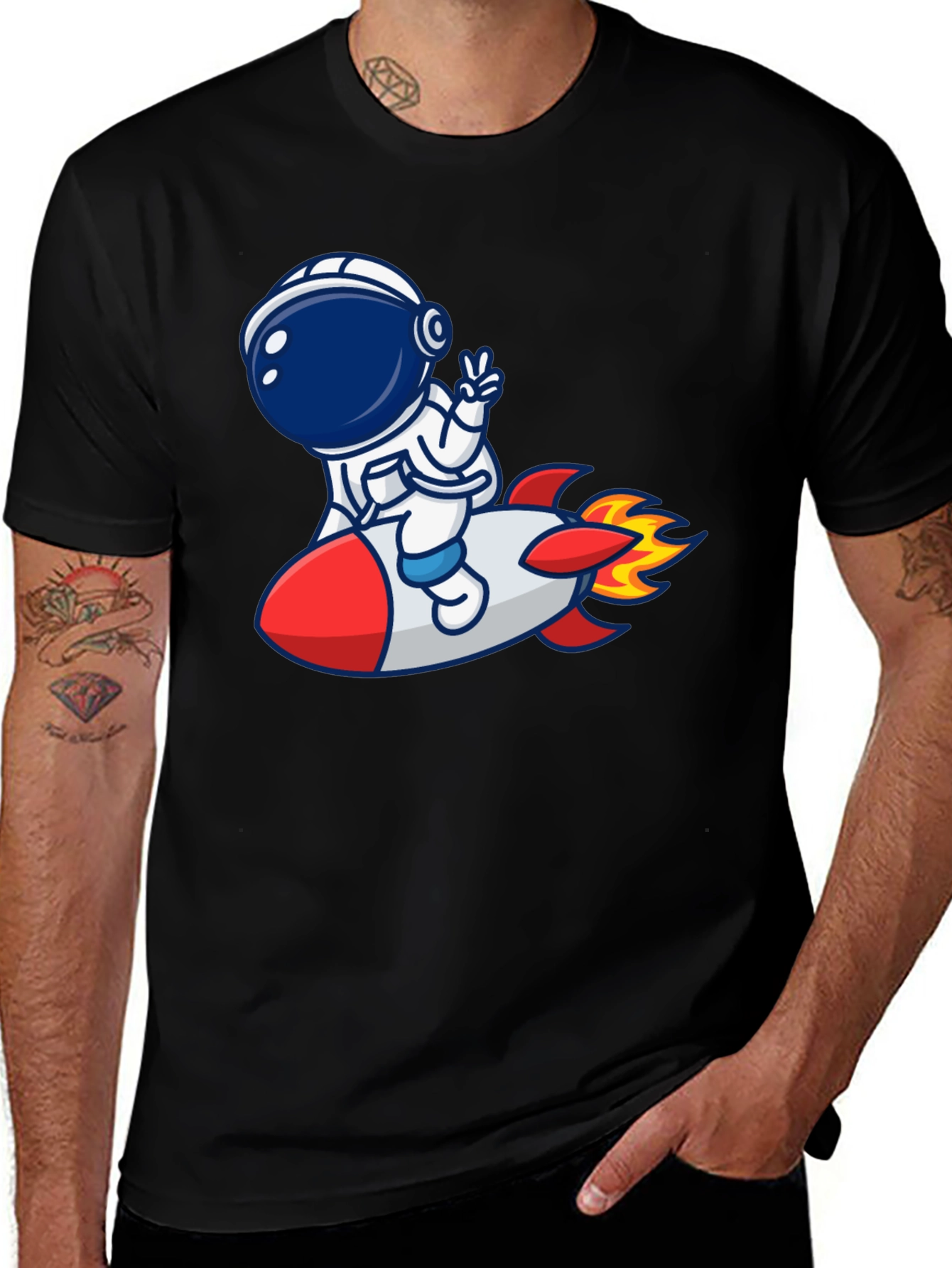 Astronaut Rocket Graphic T-Shirt - Trendy Unisex Tee