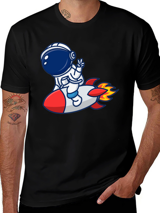 Astronaut Rocket Graphic T-Shirt - Trendy Unisex Tee
