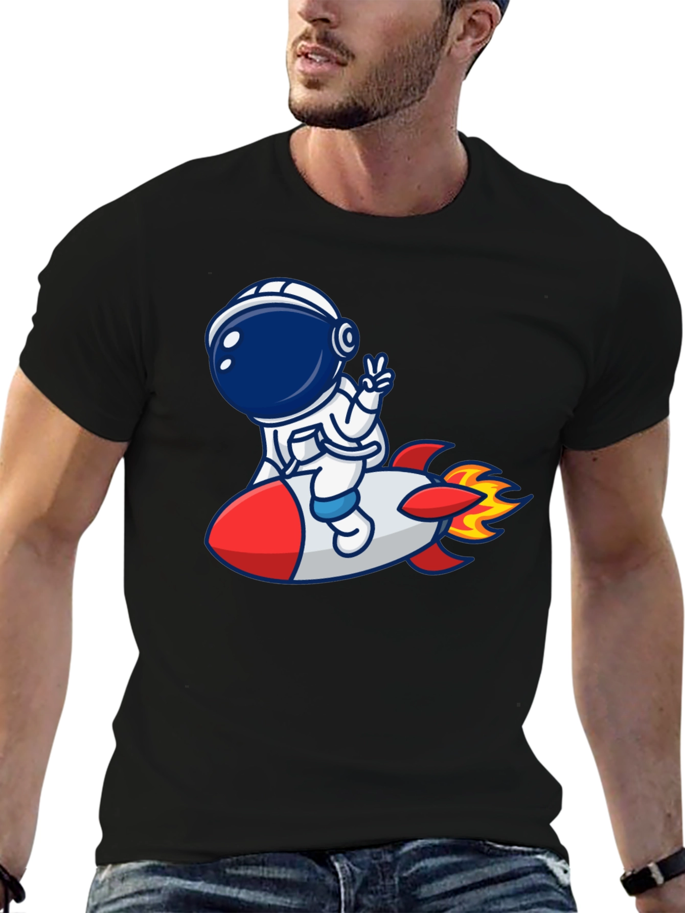 Astronaut Rocket Graphic T-Shirt - Trendy Unisex Tee