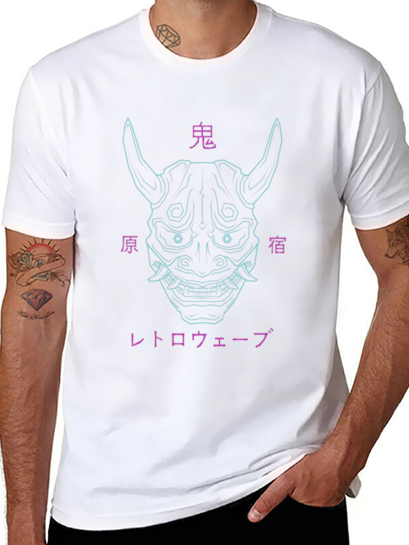 Cyberpunk Oni Mask Graphic Tee