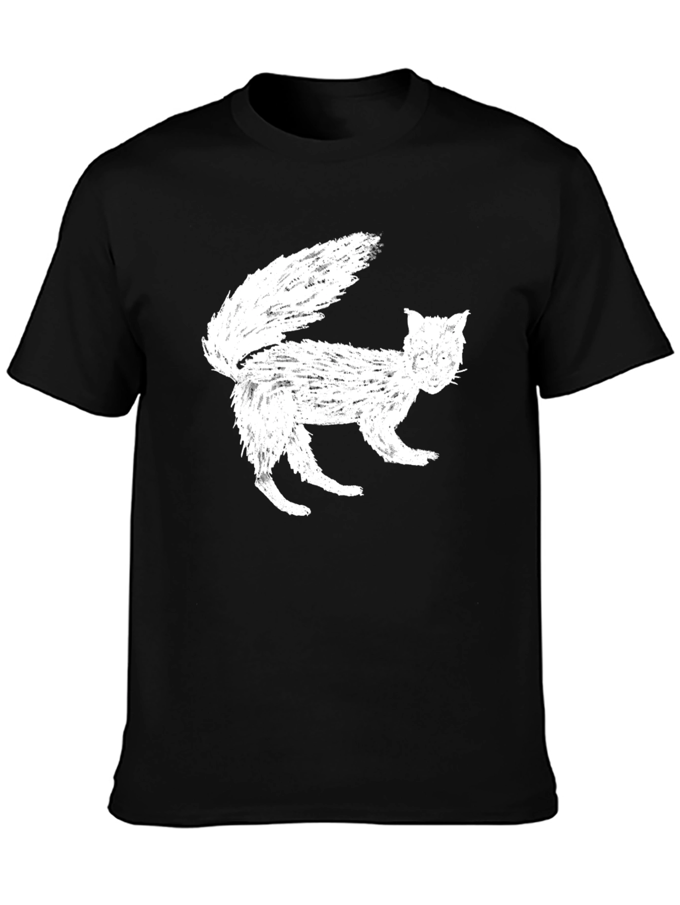 White Cat Graphic Print Black T-Shirt