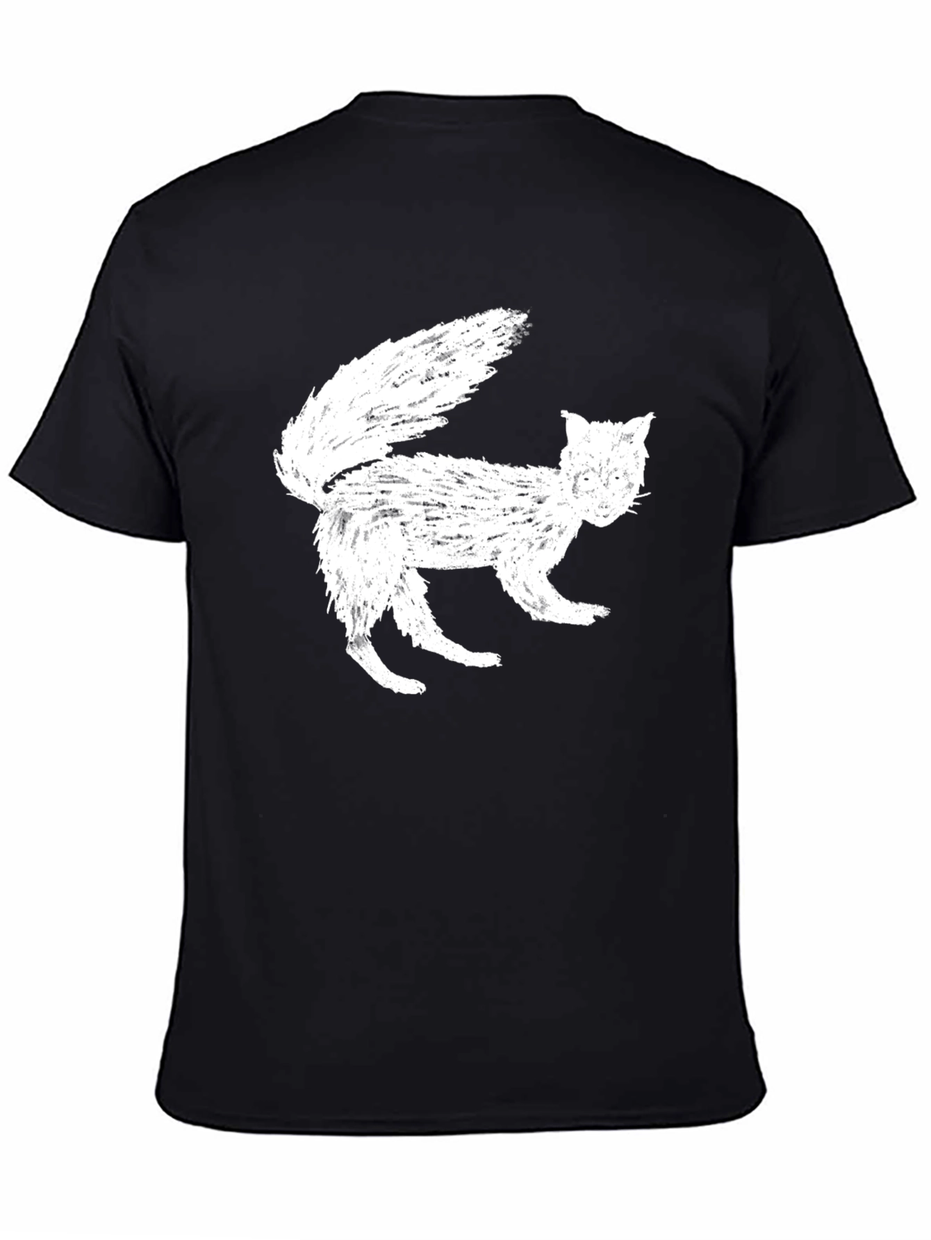 White Cat Graphic Print Black T-Shirt