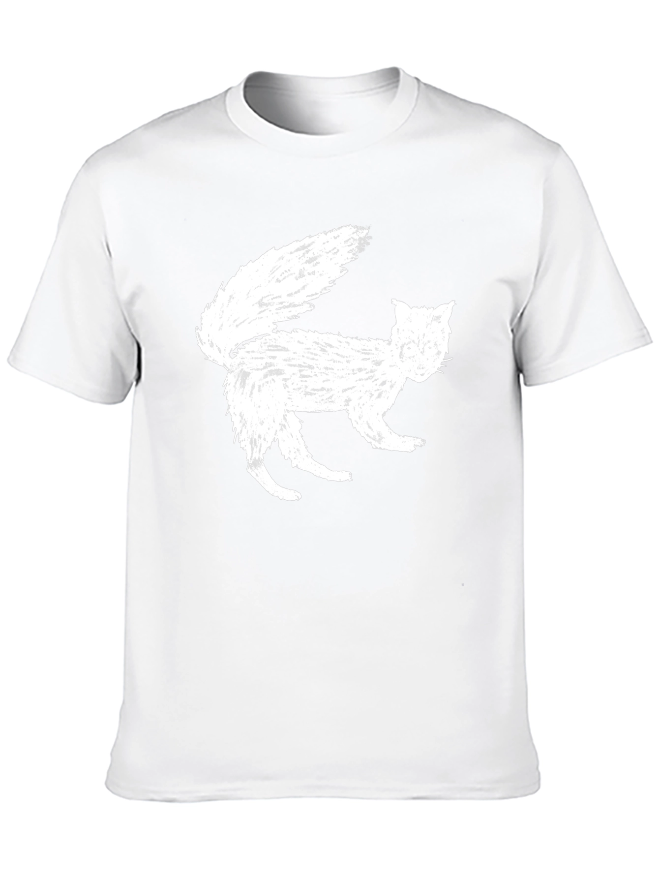 White Cat Graphic Print Black T-Shirt