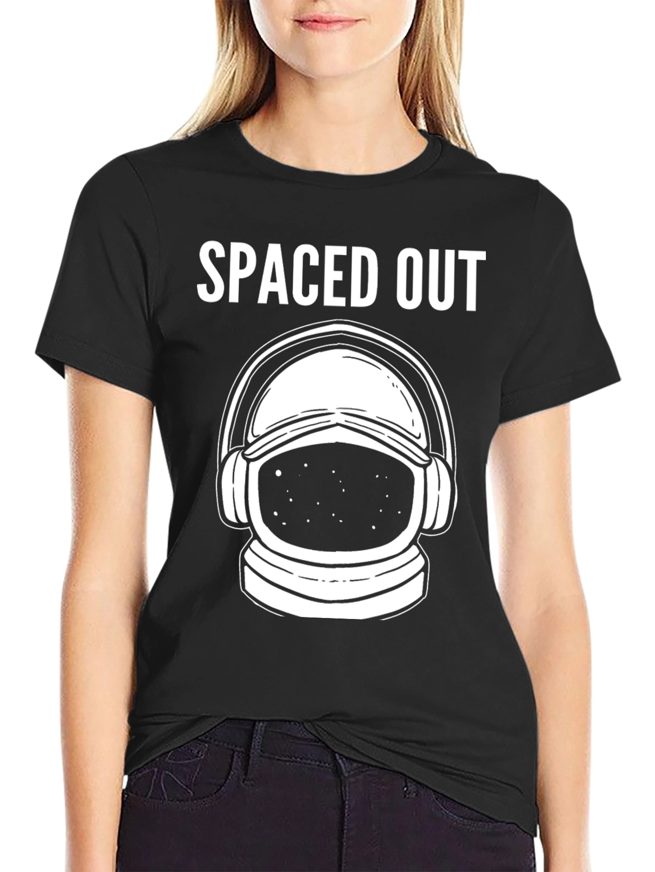 Spaced Out Astronaut Graphic T-Shirt - Black Cotton Blend