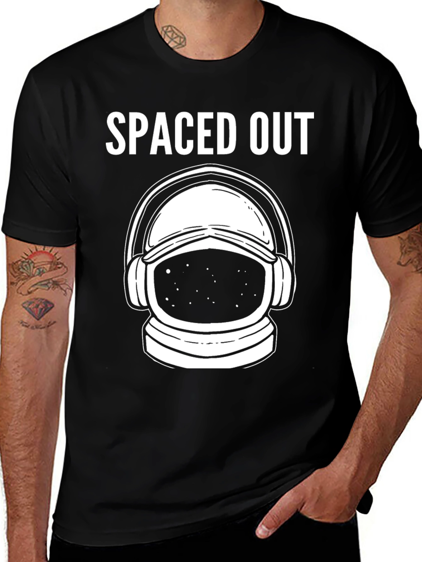 Spaced Out Astronaut Graphic T-Shirt - Black Cotton Blend