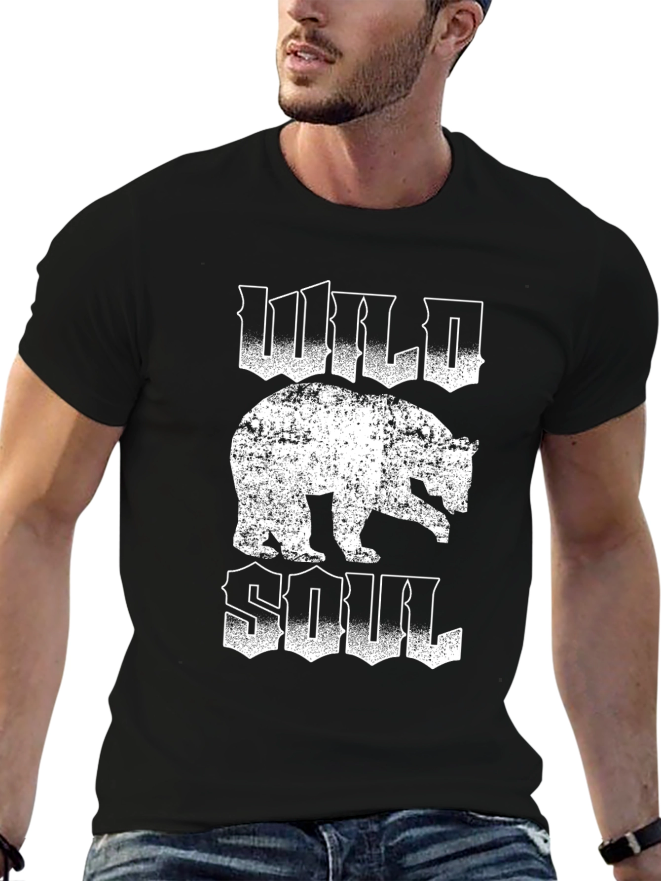 Wild Soul Bear Graphic Tee - Black Cotton T-Shirt