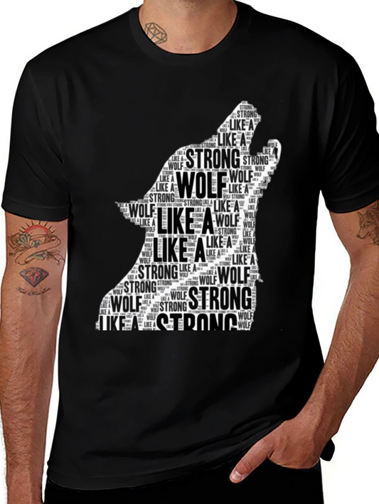 Wolf Silhouette Word Art T-Shirt - Strong Like a Wolf Tee