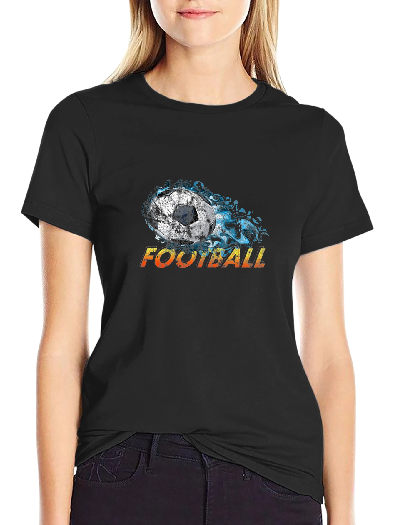 Football Graphic Tee - Black Cotton T-Shirt