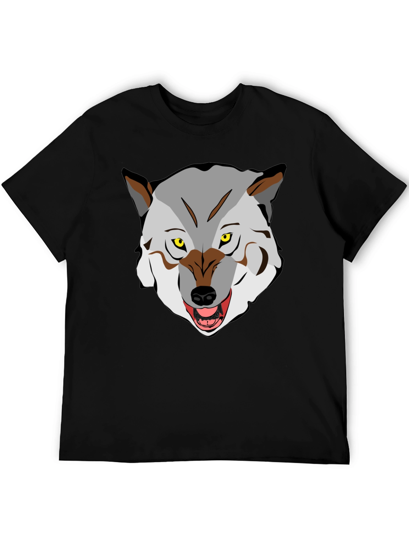 Mens Graphic T-Shirt - Wolf Face Print Black