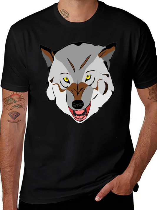 Mens Graphic T-Shirt - Wolf Face Print Black
