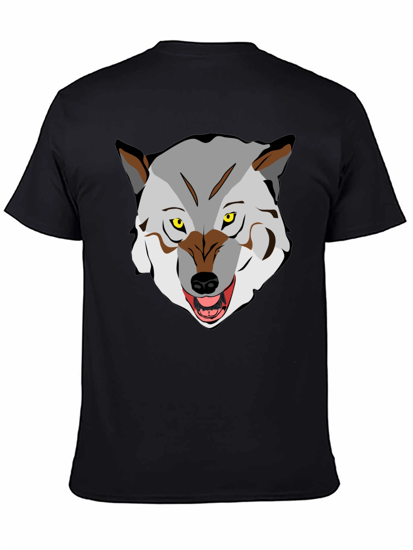 Mens Graphic T-Shirt - Wolf Face Print Black