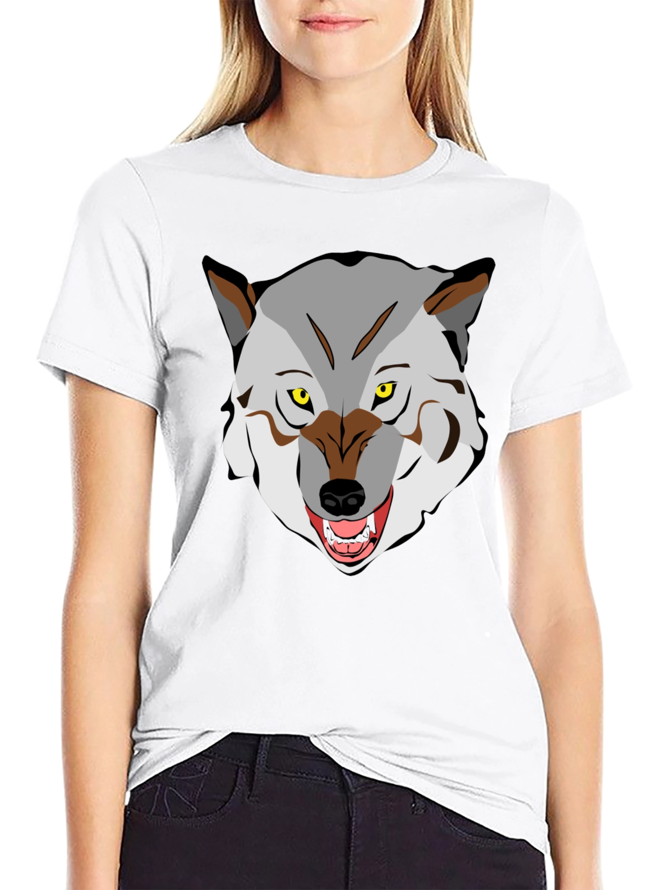Mens Graphic T-Shirt - Wolf Face Print Black