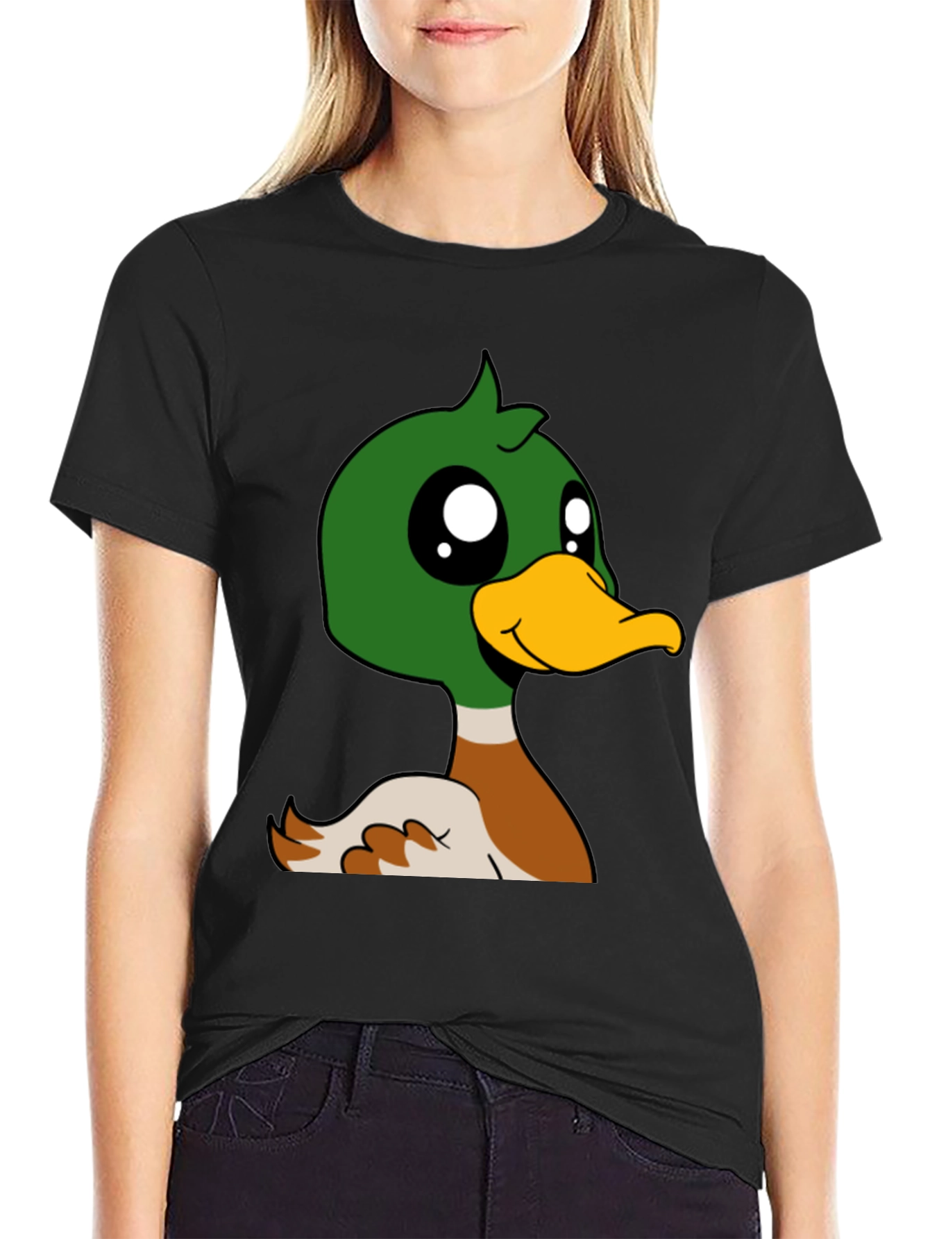 Duck Cartoon Graphic Black T-Shirt