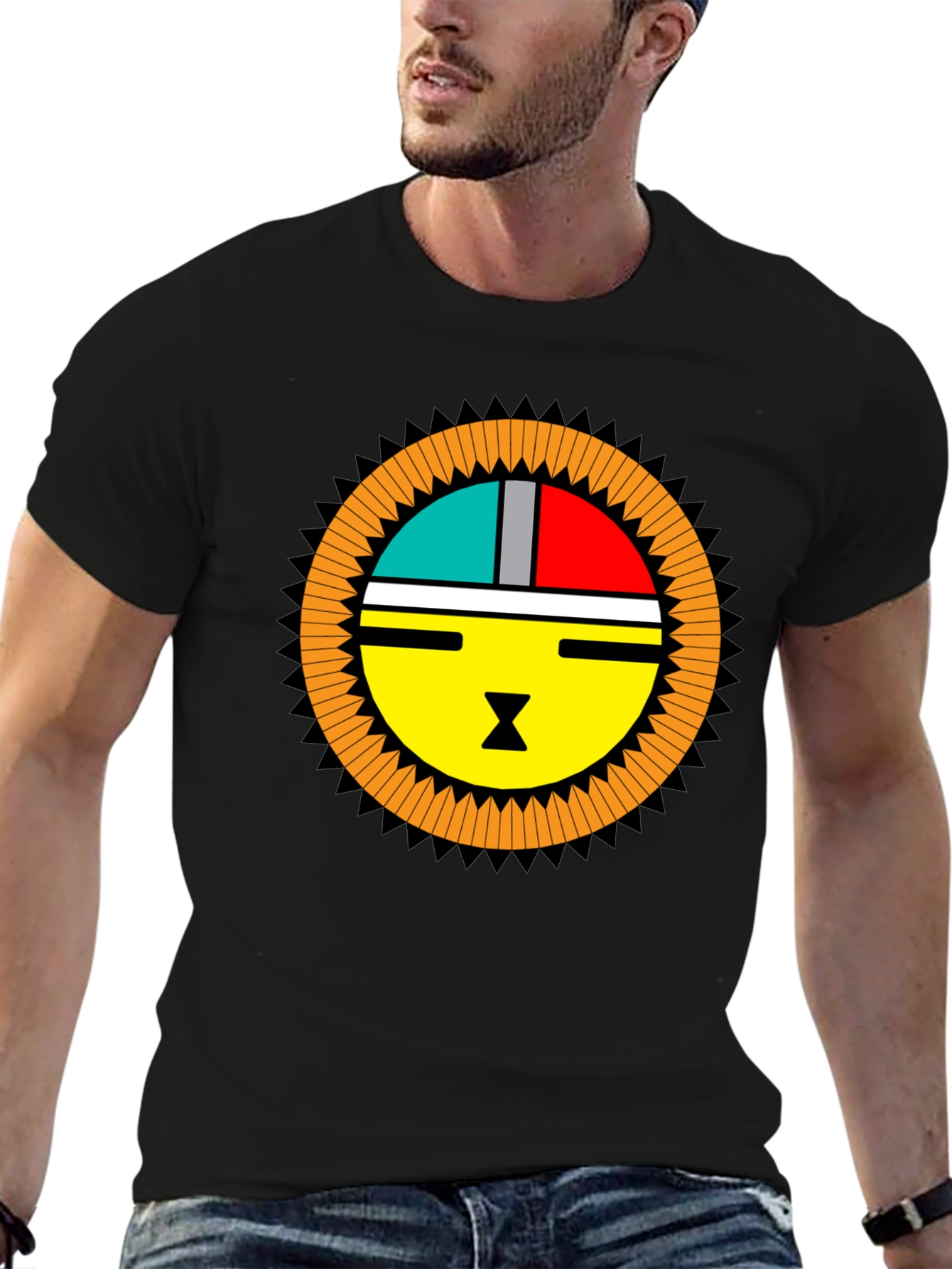 Graphic Tee - Modern Sun Design Black T-Shirt