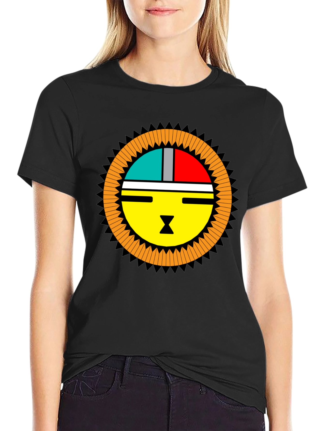 Graphic Tee - Modern Sun Design Black T-Shirt