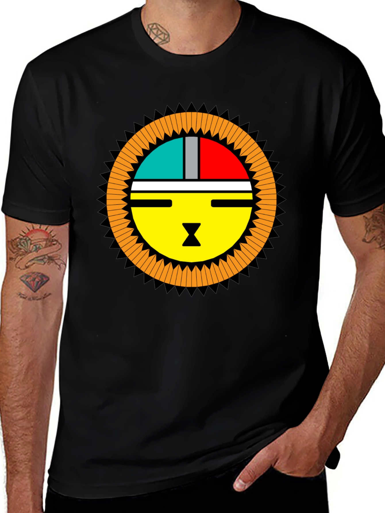 Graphic Tee - Modern Sun Design Black T-Shirt