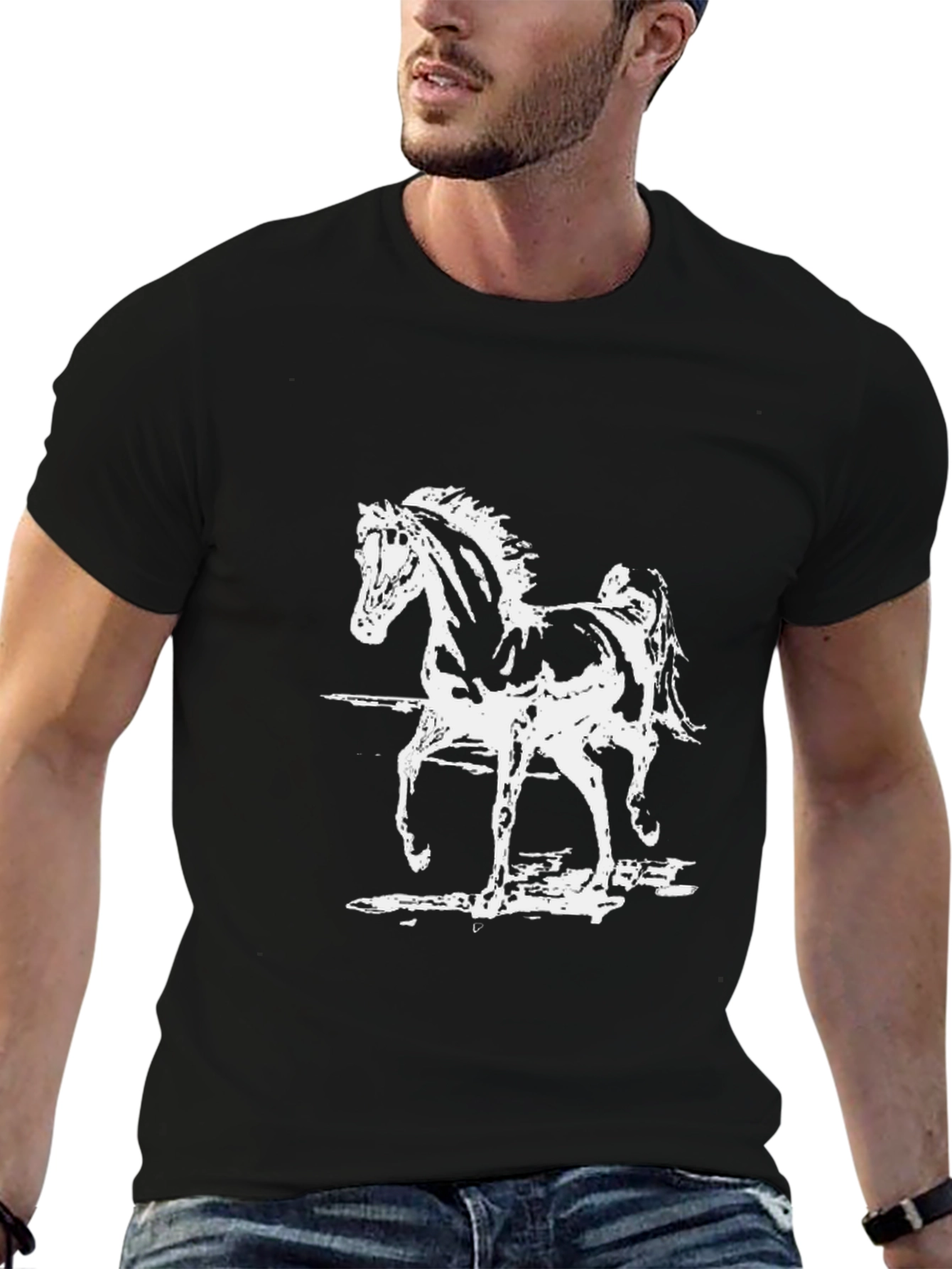 Horse Graphic Tee - Black Cotton T-Shirt
