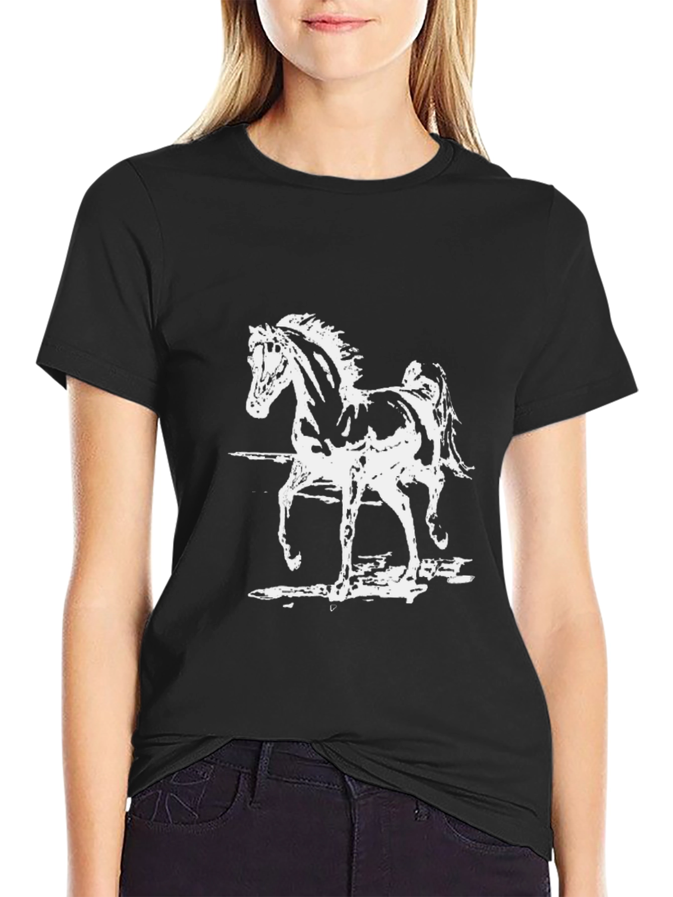 Horse Graphic Tee - Black Cotton T-Shirt