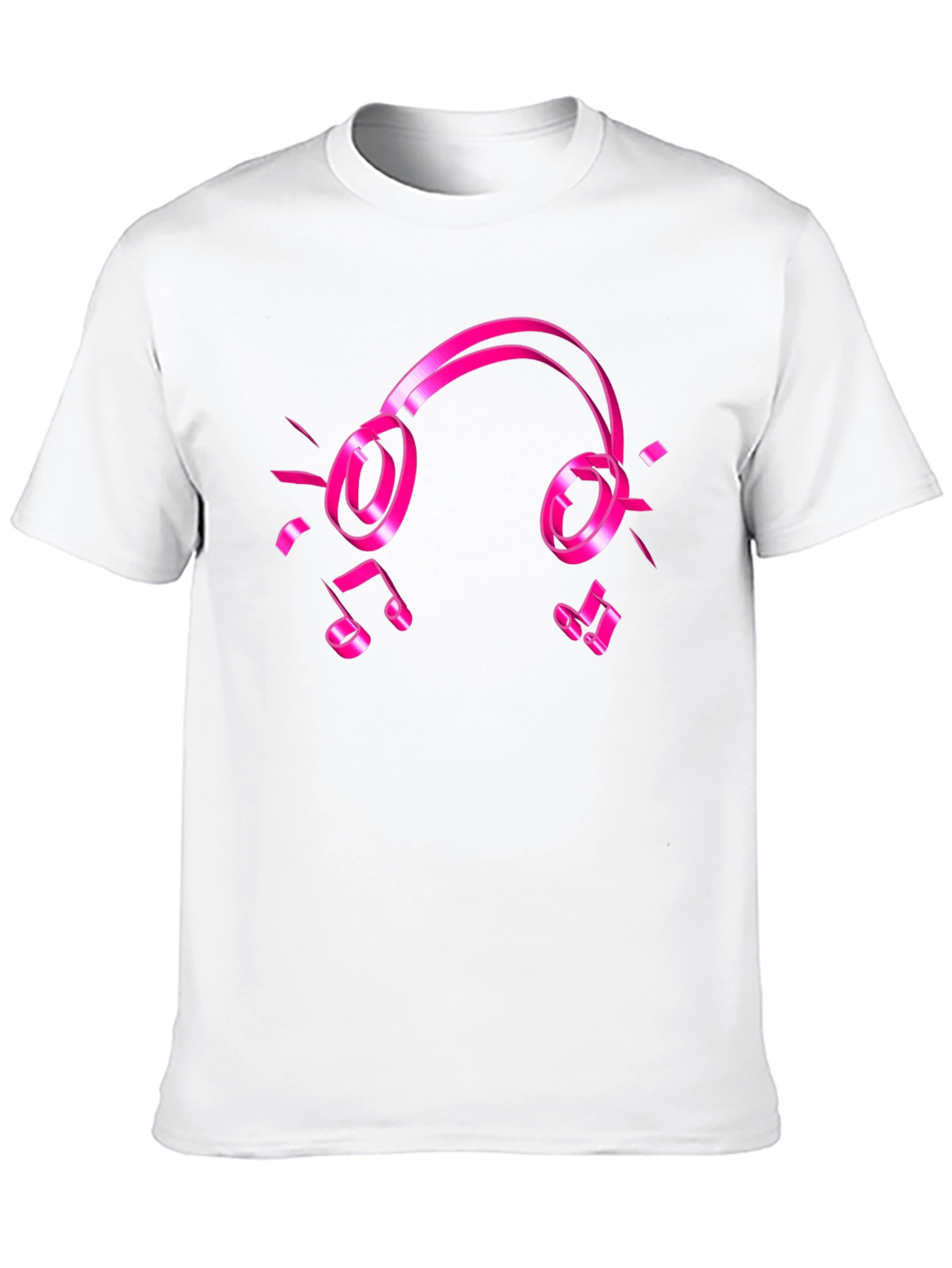 Black Tee with Pink Headphones and Music Notes Graphic