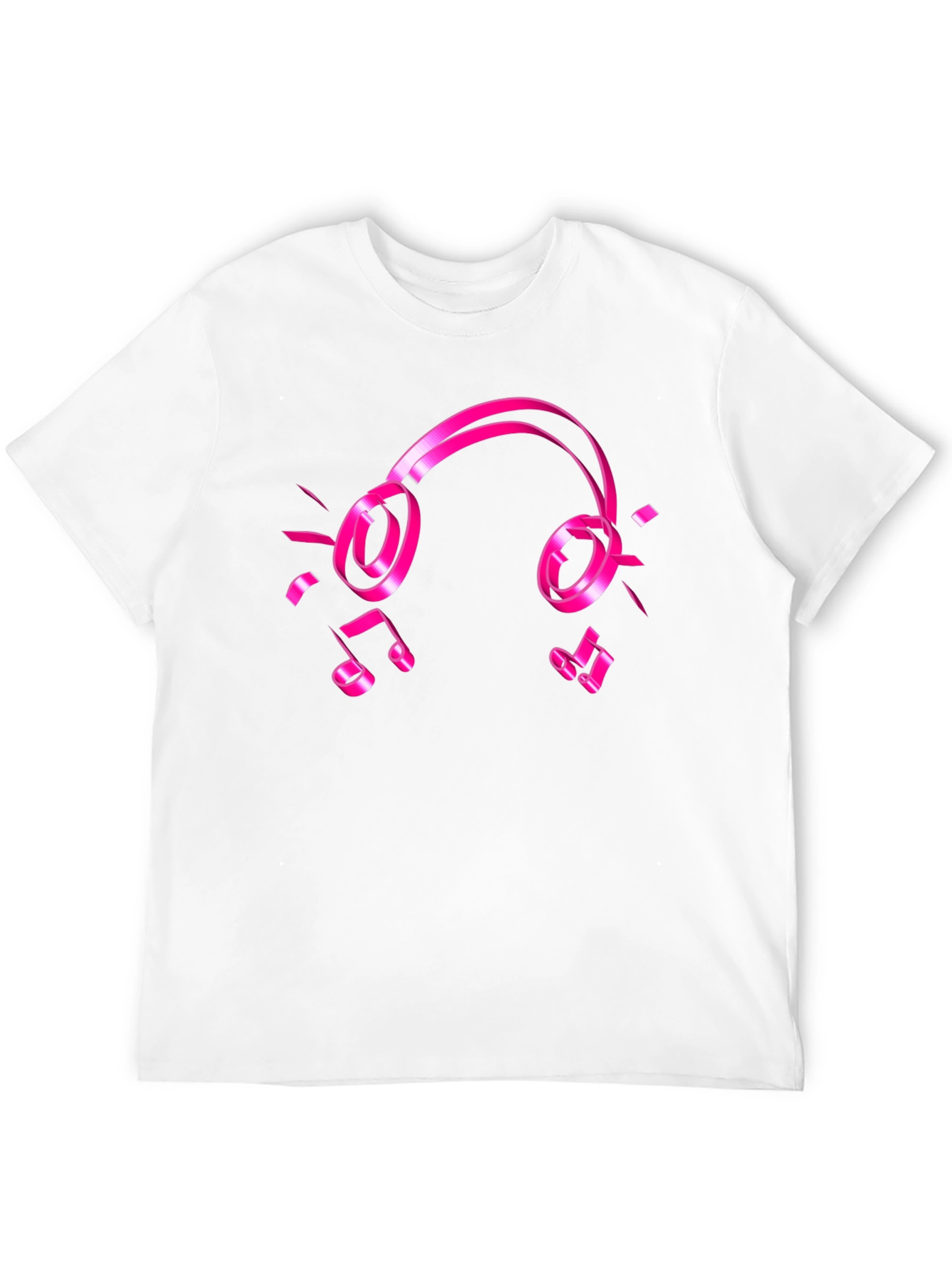 Black Tee with Pink Headphones and Music Notes Graphic