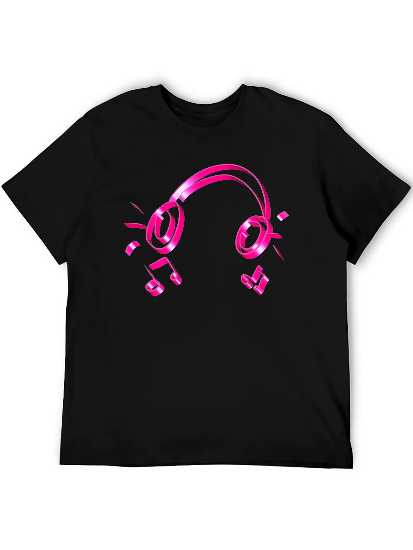 Black Tee with Pink Headphones and Music Notes Graphic