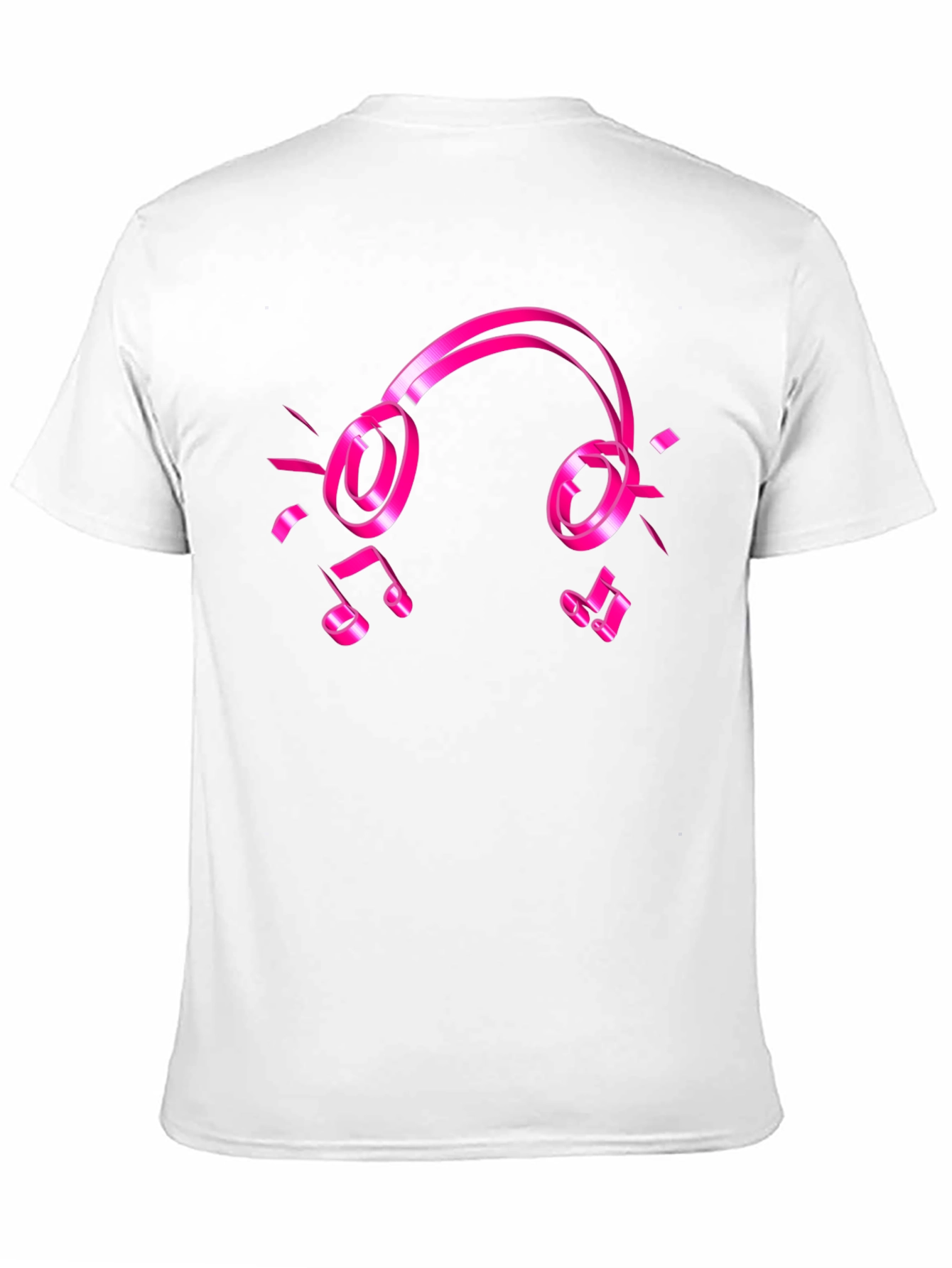 Black Tee with Pink Headphones and Music Notes Graphic