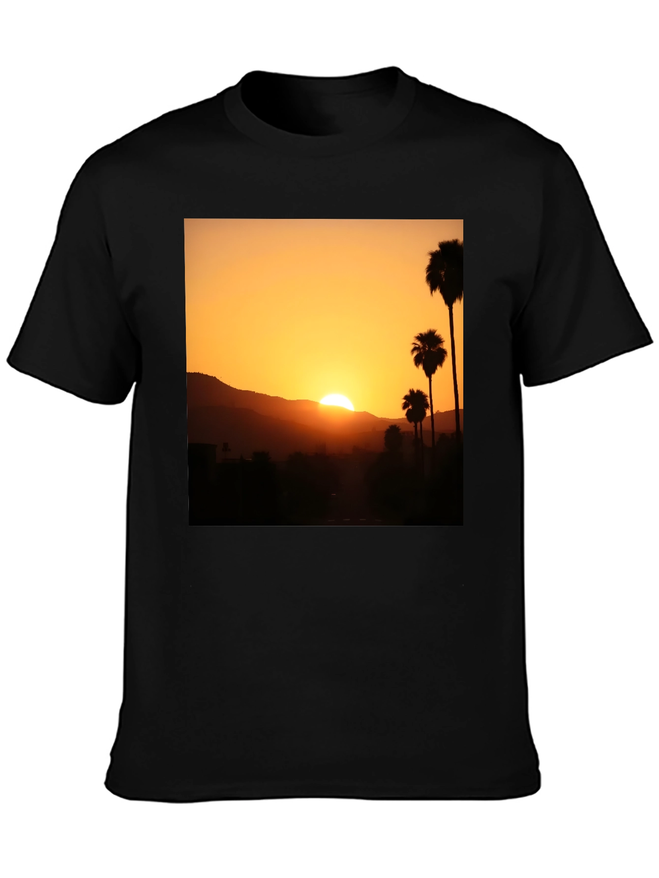 Sunset Palm Tree Graphic T-Shirt - Stylish Black Tee