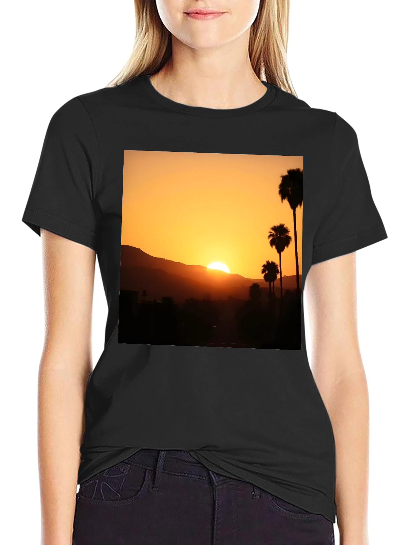 Sunset Palm Tree Graphic T-Shirt - Stylish Black Tee