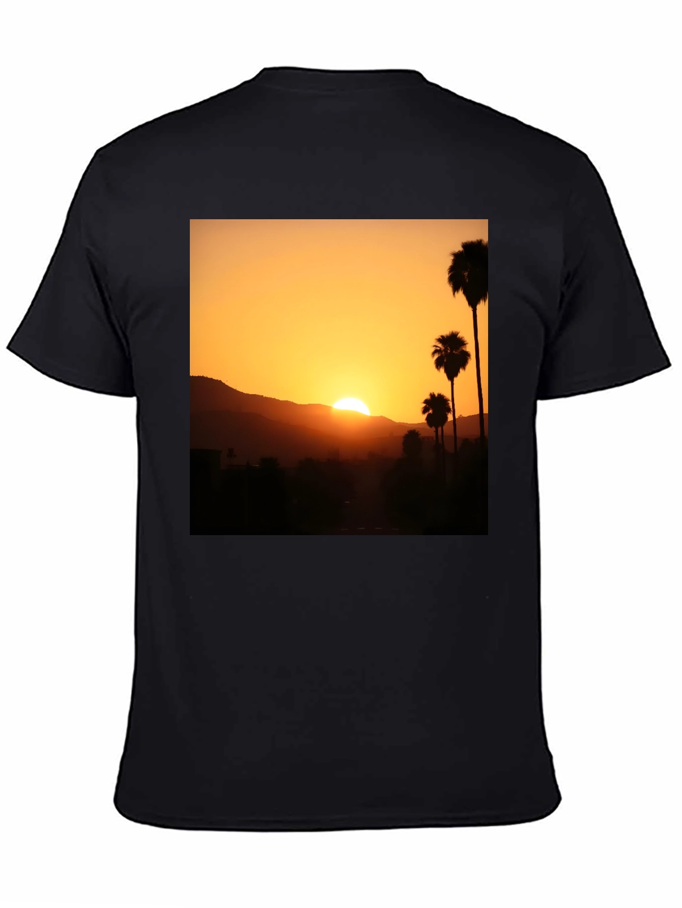Sunset Palm Tree Graphic T-Shirt - Stylish Black Tee