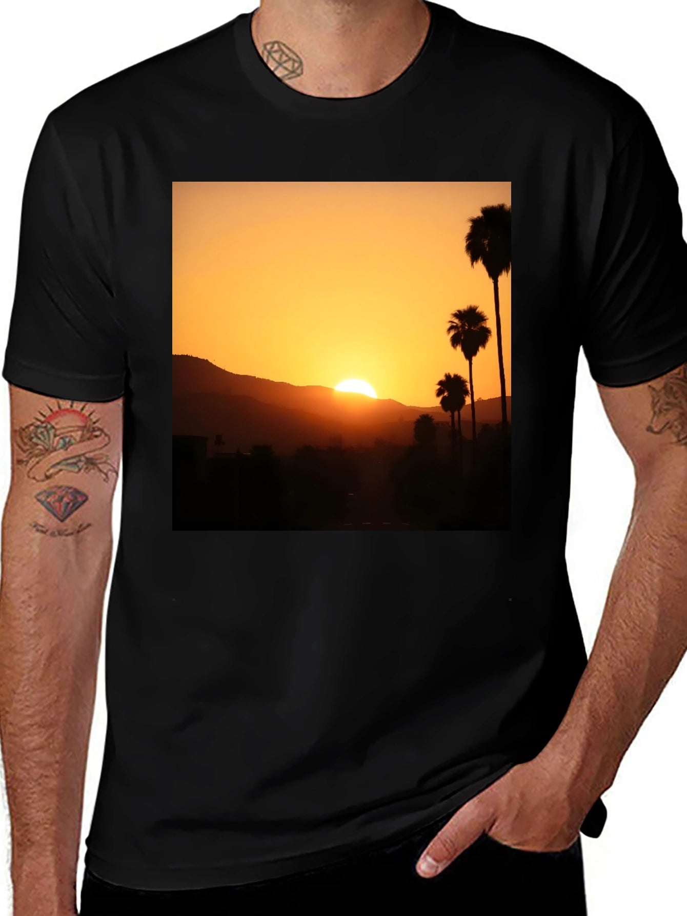 Sunset Palm Tree Graphic T-Shirt - Stylish Black Tee