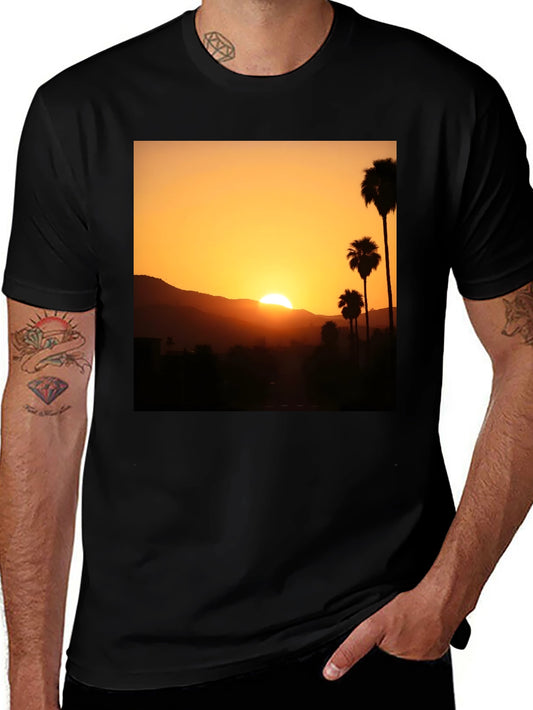 Sunset Palm Tree Graphic T-Shirt - Stylish Black Tee