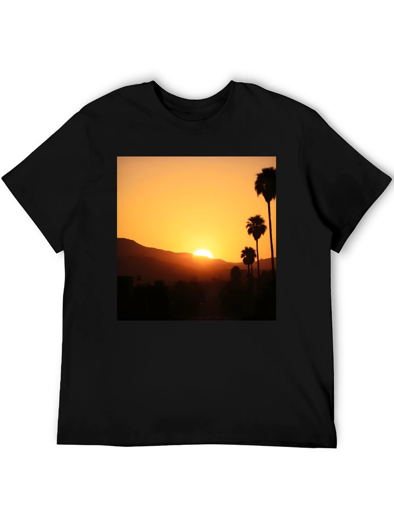 Sunset Palm Tree Graphic T-Shirt - Stylish Black Tee