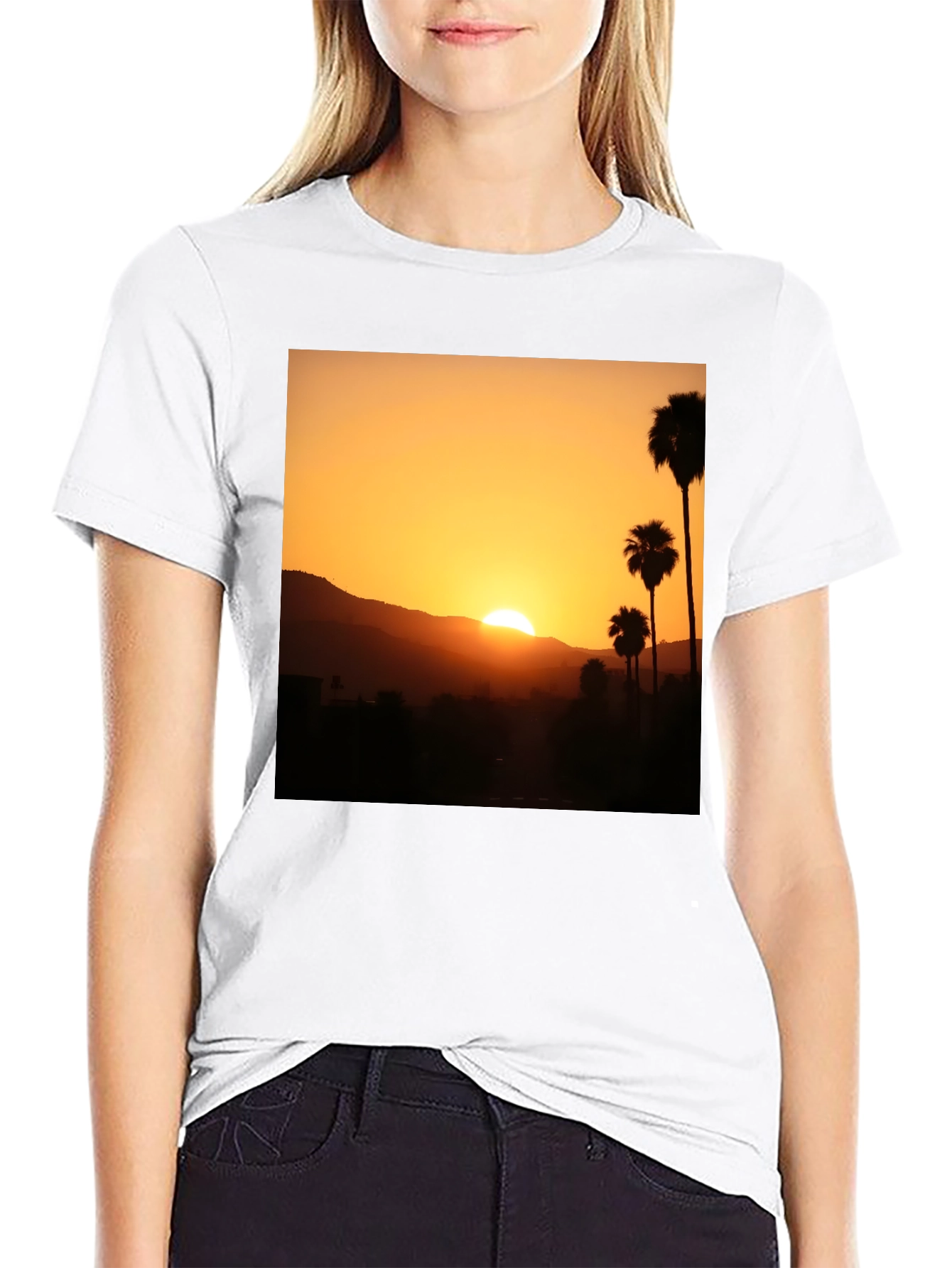 Sunset Palm Tree Graphic T-Shirt - Stylish Black Tee