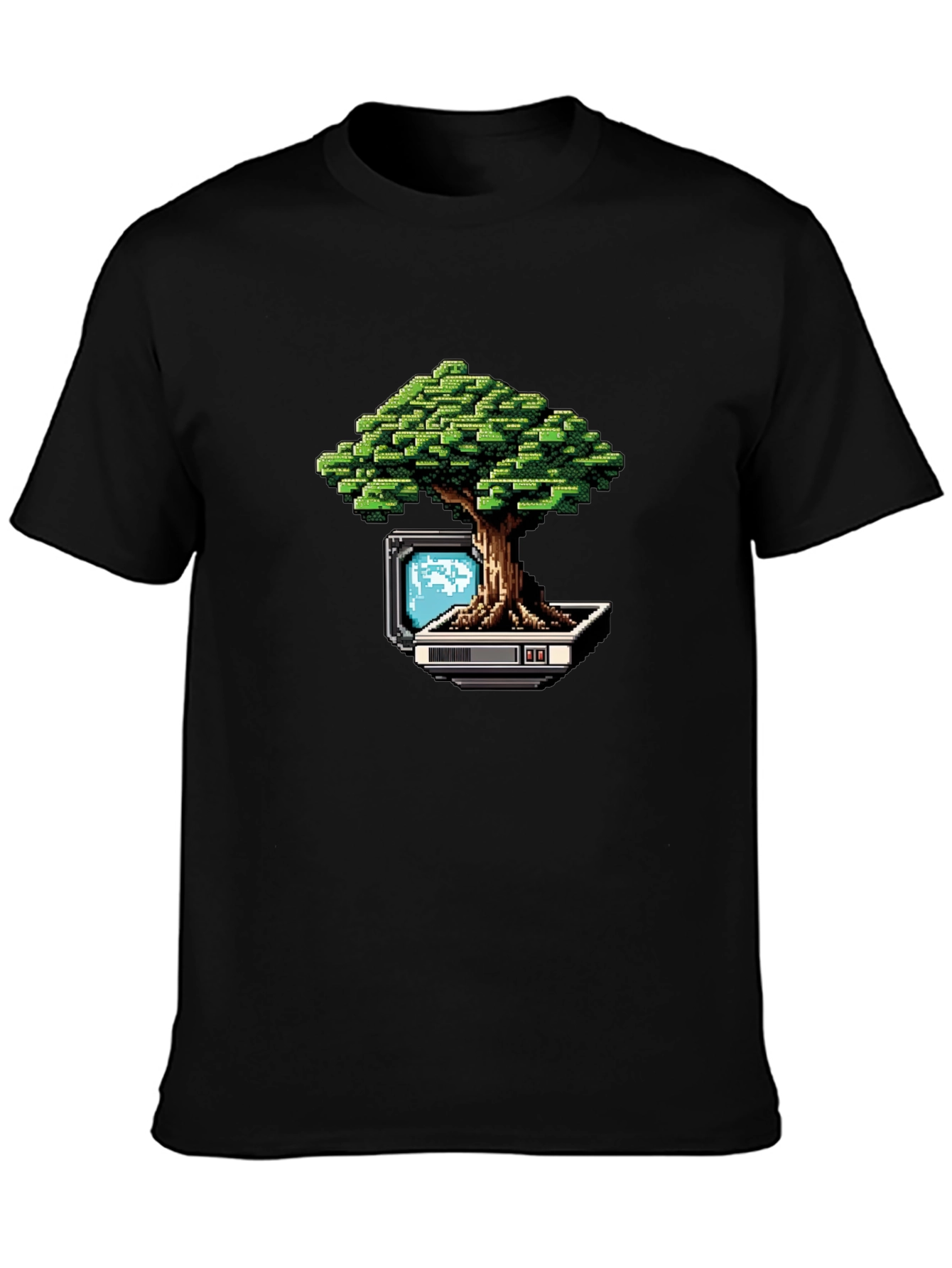Pixel Bonsai Black T-Shirt - Retro Gaming Style