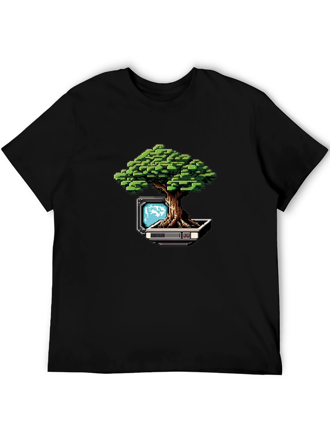 Pixel Bonsai Black T-Shirt - Retro Gaming Style
