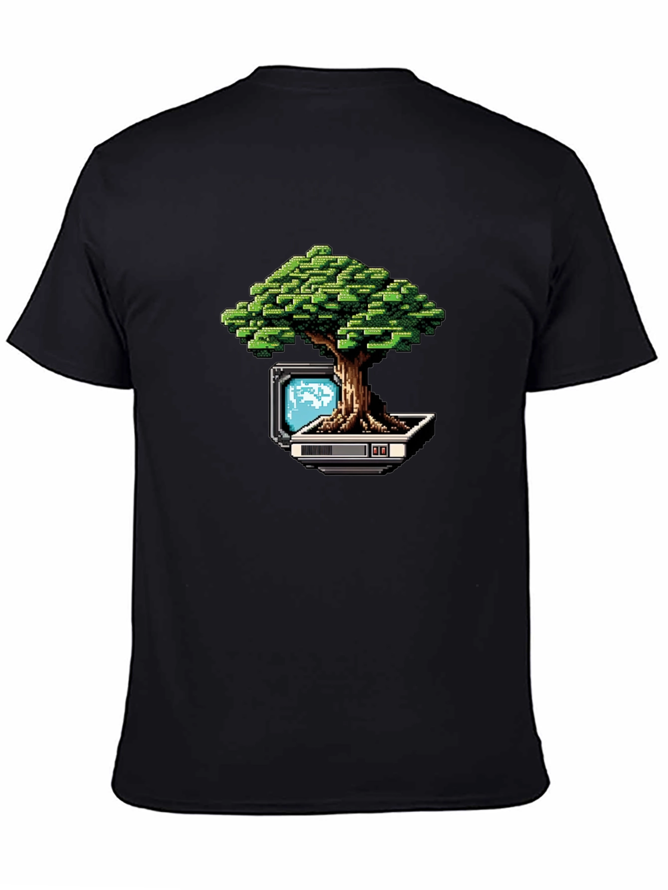 Pixel Bonsai Black T-Shirt - Retro Gaming Style
