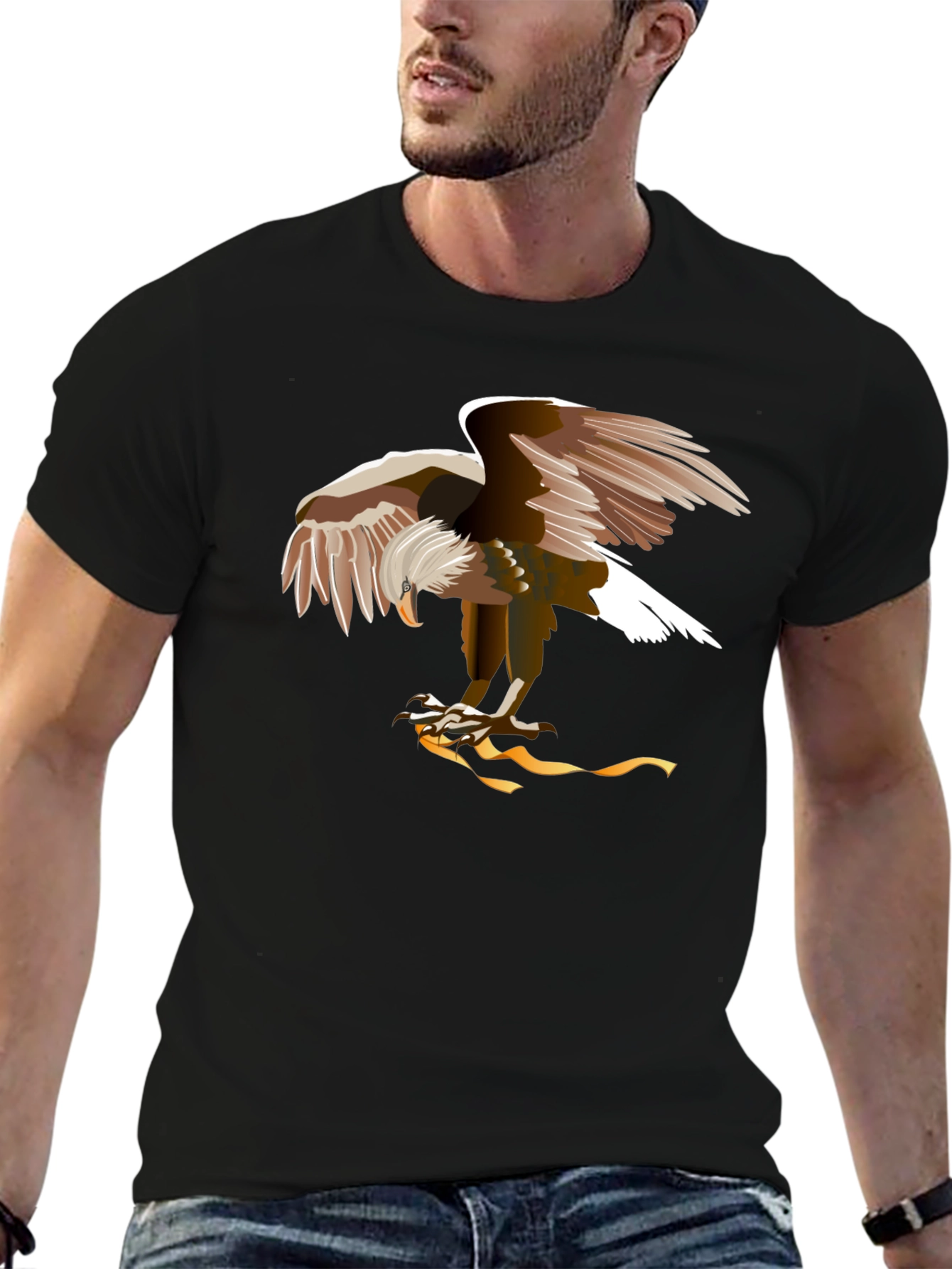 Eagle Graphic Tee - Black Cotton T-Shirt