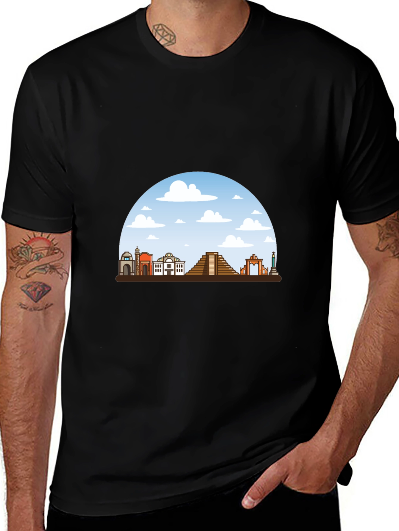 Mens Black T-Shirt with Landmark Graphic