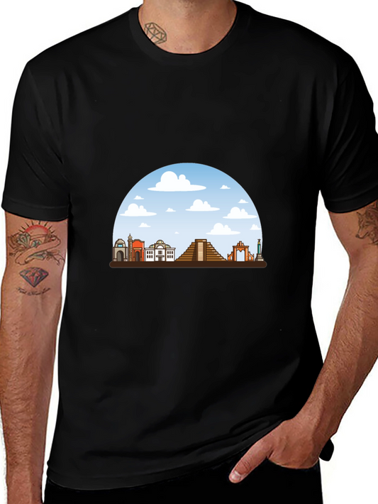 Mens Black T-Shirt with Landmark Graphic