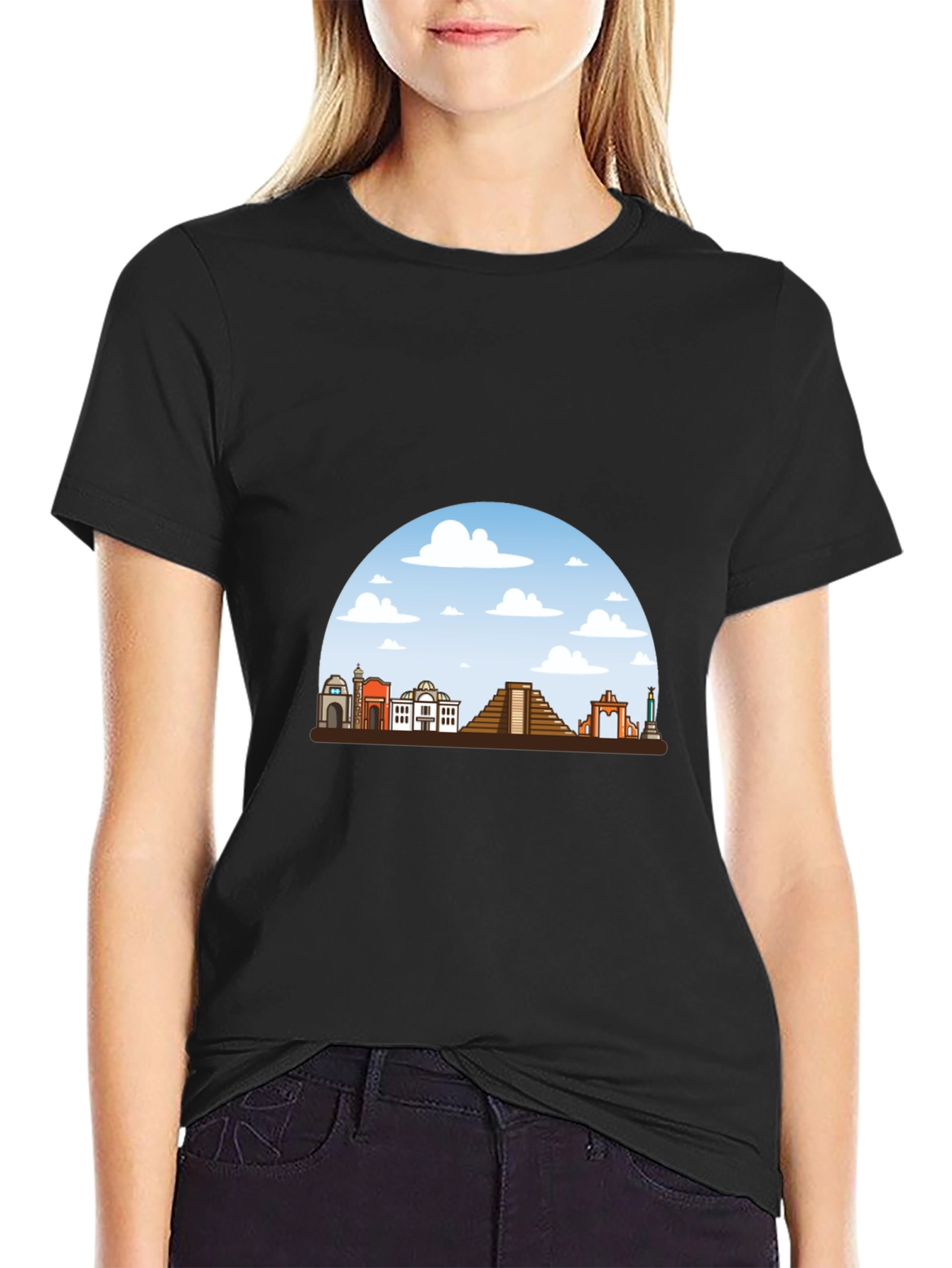 Mens Black T-Shirt with Landmark Graphic