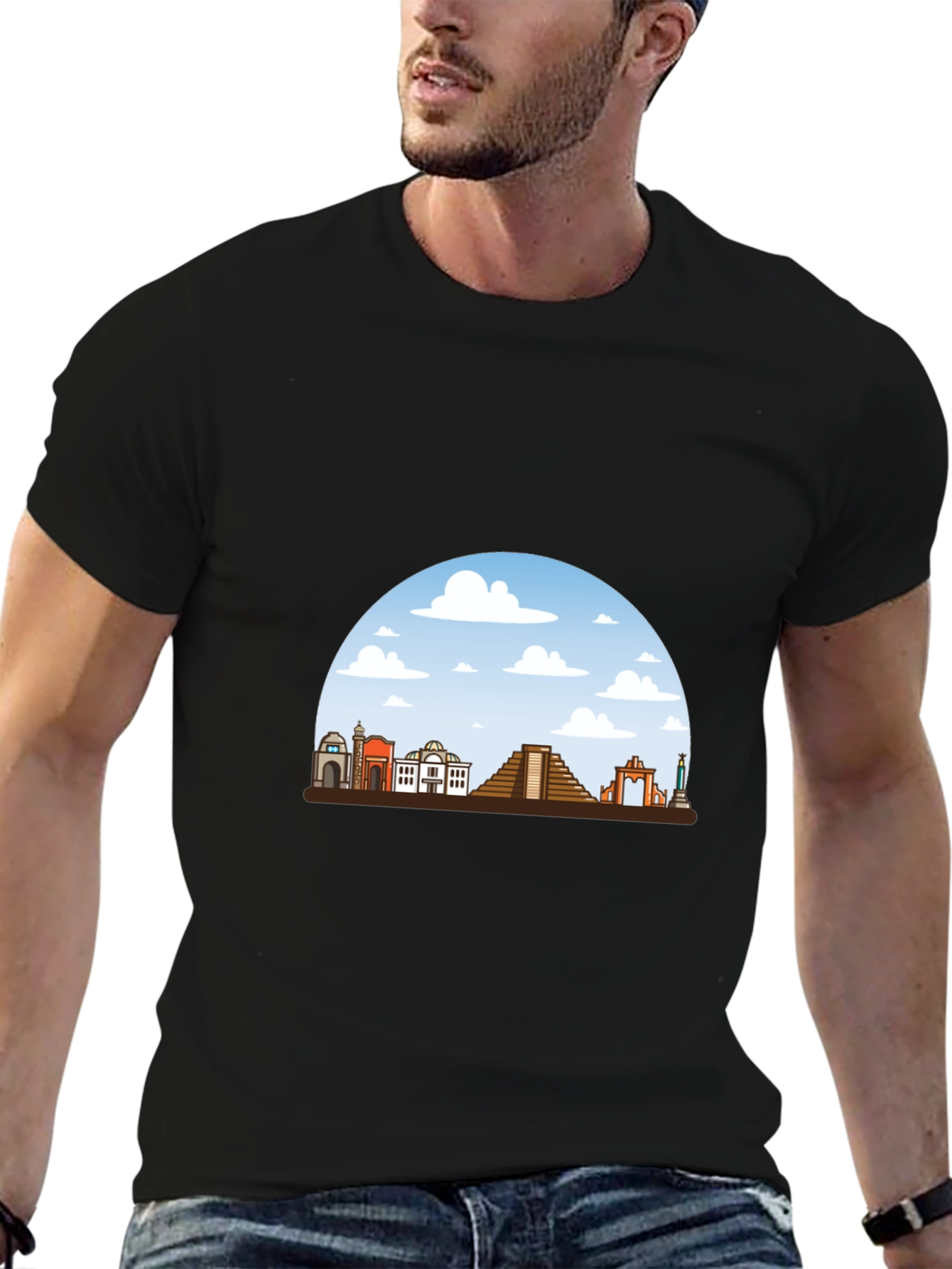 Mens Black T-Shirt with Landmark Graphic