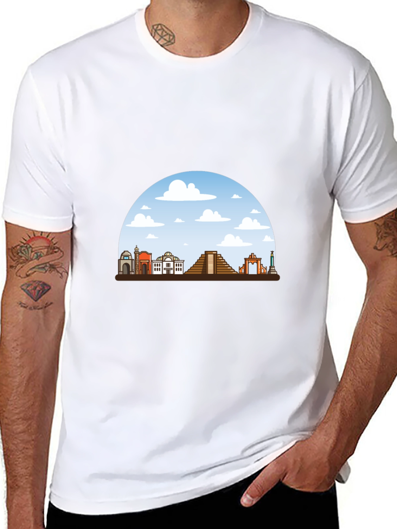 Mens Black T-Shirt with Landmark Graphic