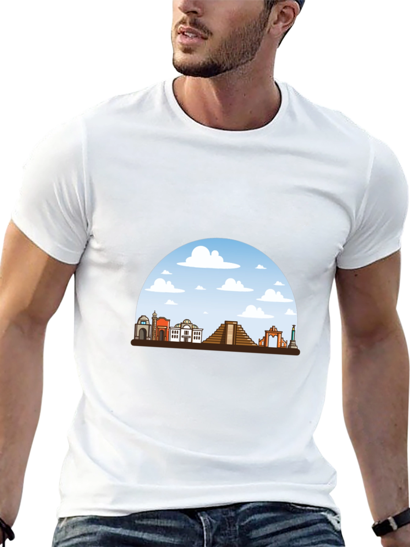 Mens Black T-Shirt with Landmark Graphic